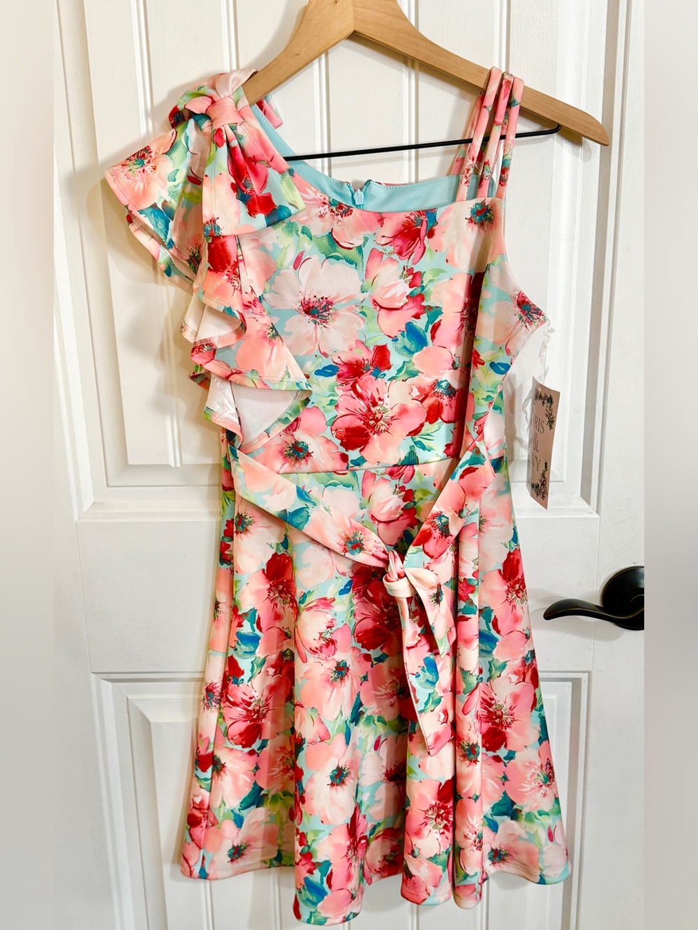 Iris & Ivy Girls Size 14 Floral One Shoulder Fit & Flare Dress NWT
